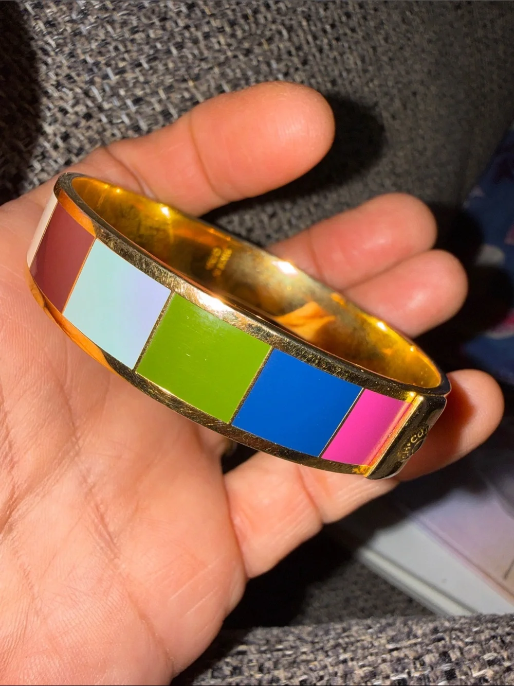 Coach LEGACY MULTICOLOR Enamel Hinged Bangle - Blue, Pink, Green, White, Brown
